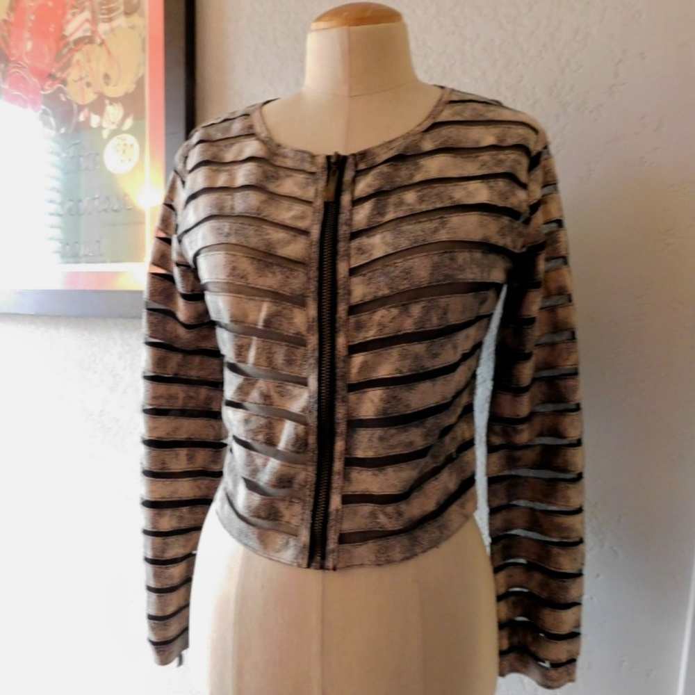 Ark & co. Cropped Striped Zippered Short Jacket